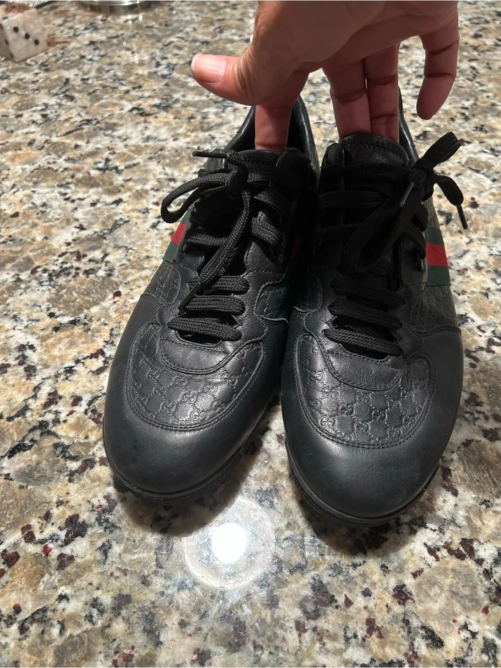 Gucci Leather Web Sneaker 'Black' , 233334 Size 10.5G